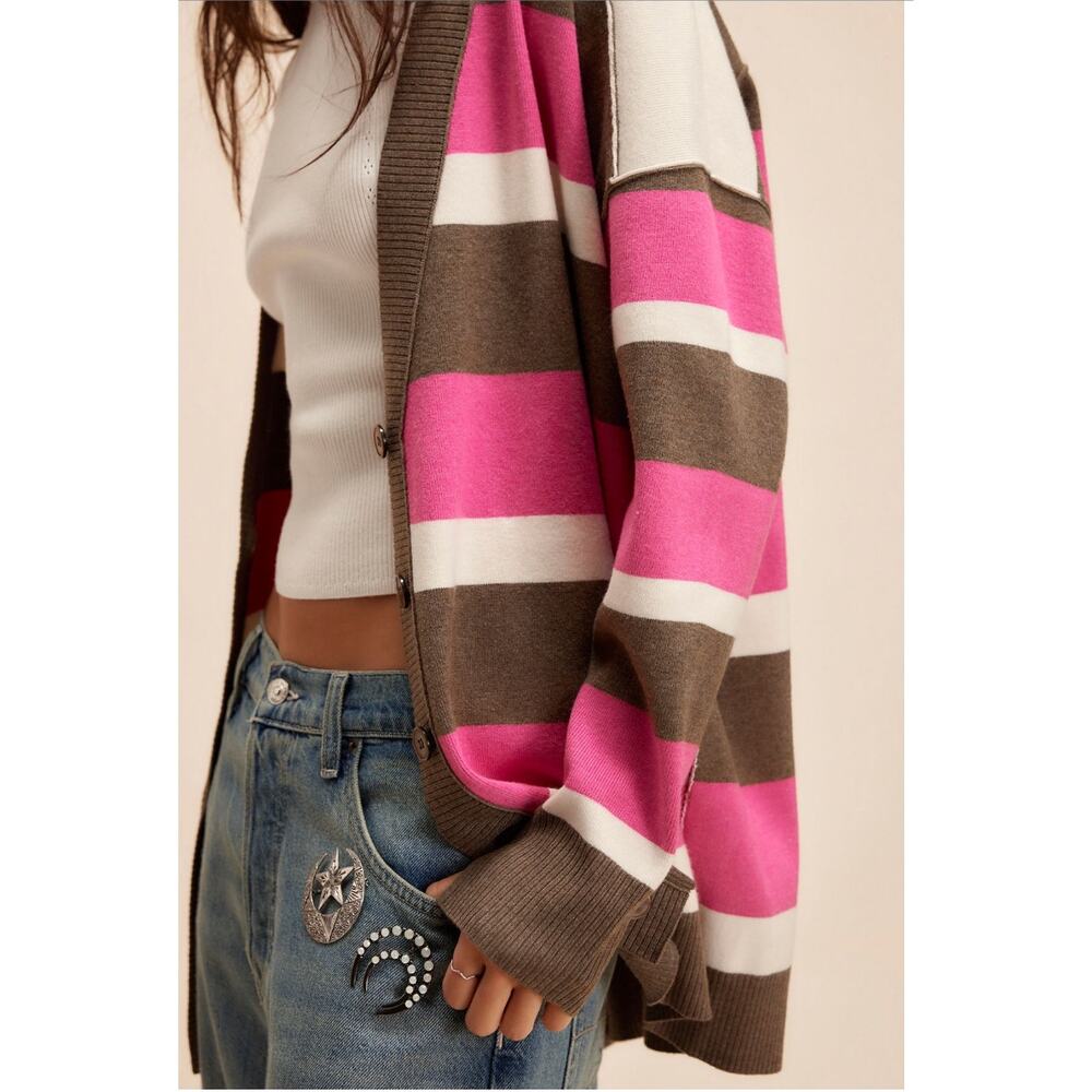 Free People NWT League of Her Own Oversized Cardigan Sweater Pink Brown XS - Picture 12 of 12